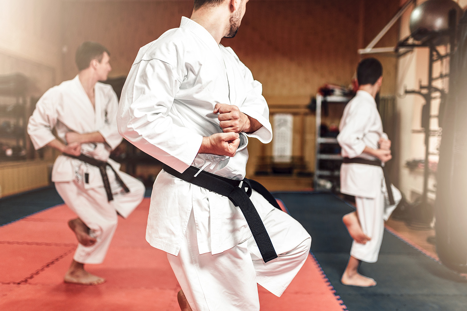 Mannen beoefenen judo op de mat