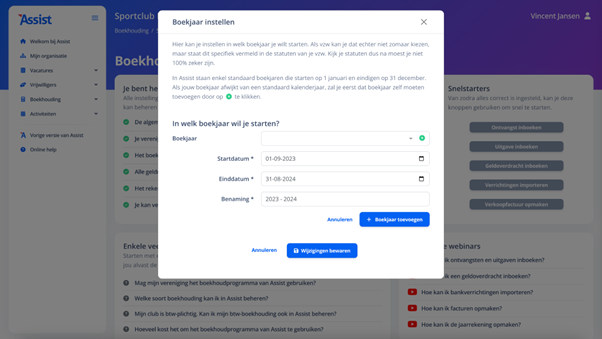 boekjaar instellen